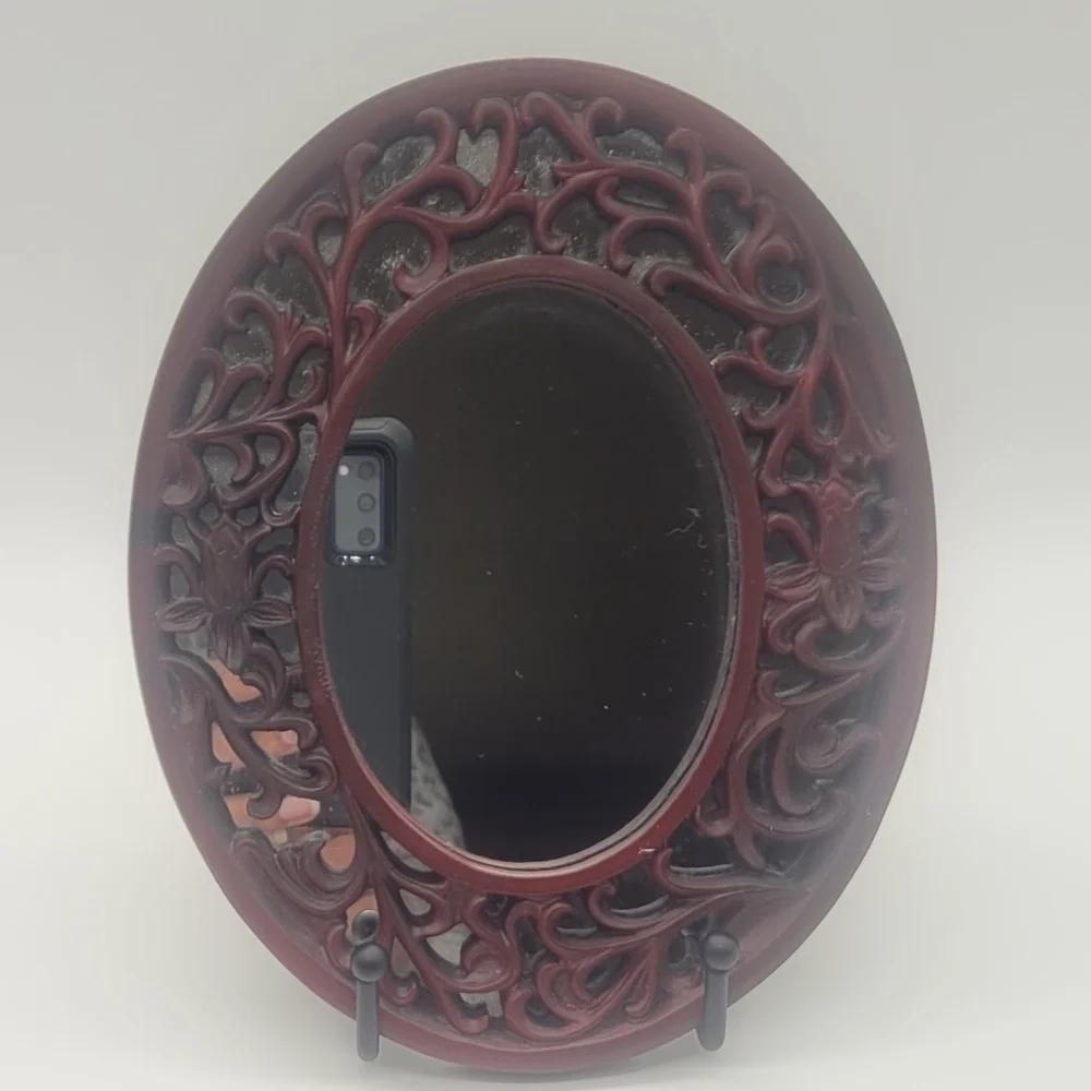 Vintage Ornate Scribed Faux Wood Vanity Mirror​​​